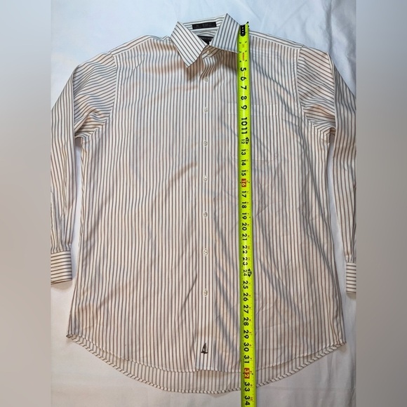 Nordstrom Men’s Size 16 34 White & Brown Stripe Business Office Dress Shirt - Picture 2 of 5